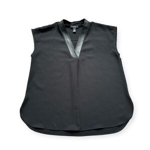 🔃Alfani Black V Neck Faux Leather Sleeveless Blouse Top